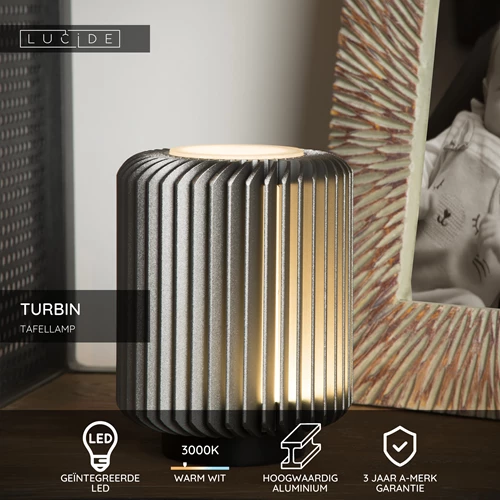 Lucide TURBIN - Tafellamp - Ø 10,6 cm - LED - 1x5W 3000K - Grijs - USP